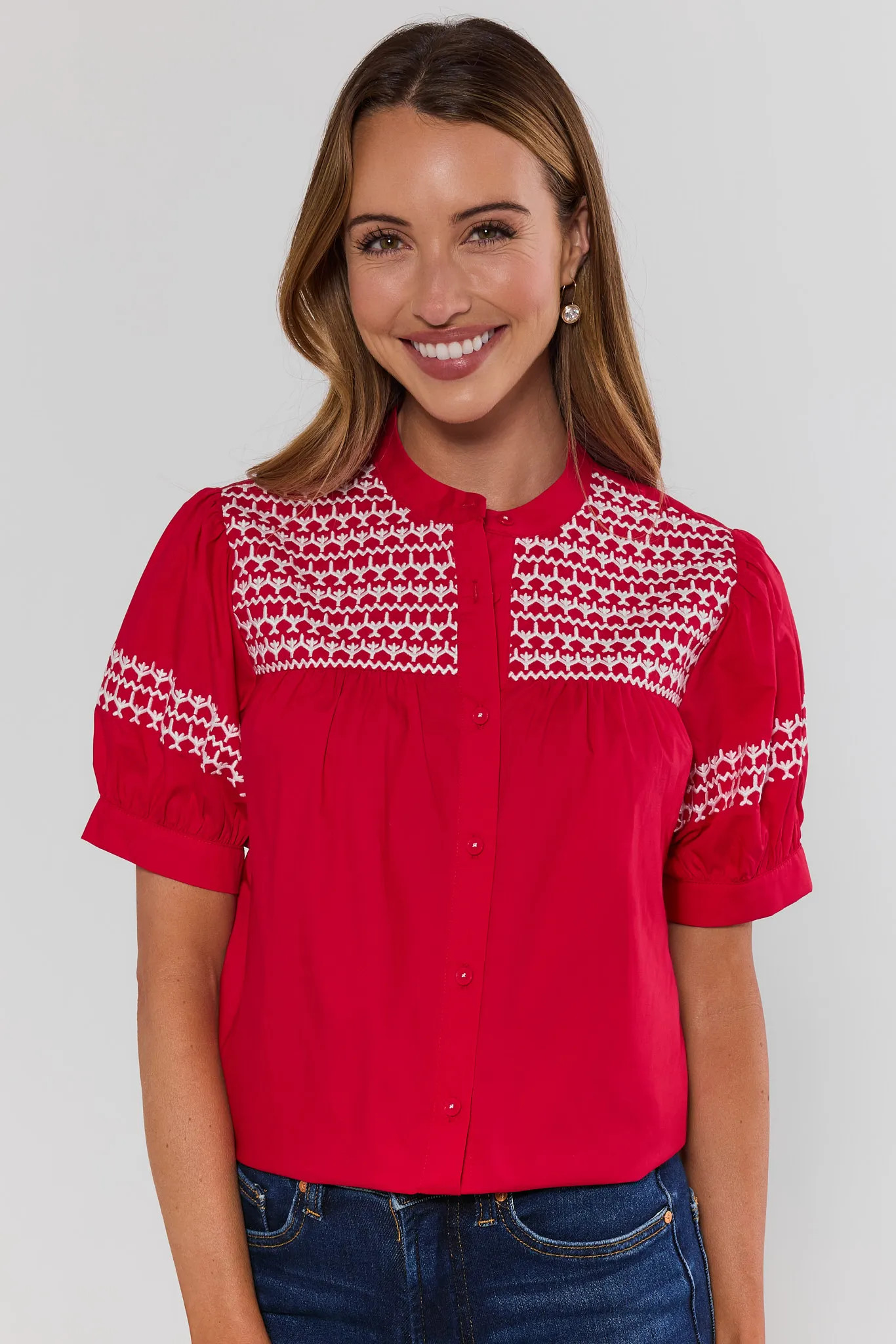 Trudy Red and White Embroidered Top | Avara