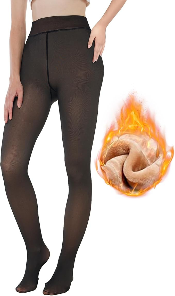 EXQUISLIFE Fleece Lined Tights Sheer Women - Fake Translucent Warm Pantyhose Leggings Sheer Thick... | Amazon (US)