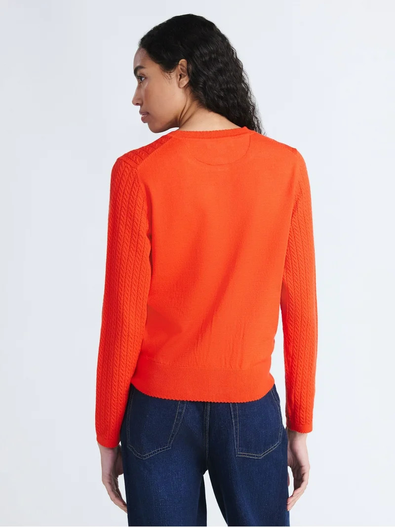 Free Assembly Women's and Women's Plus Cozy Yarn Welt Pocket Cable Cardigan Sweater, Midweight, S... | Walmart (US)