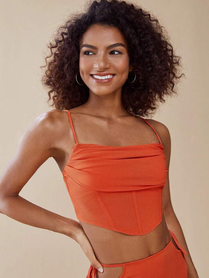 evoluSHEIN Solid Bandana Hem Crop Cami Top | SHEIN