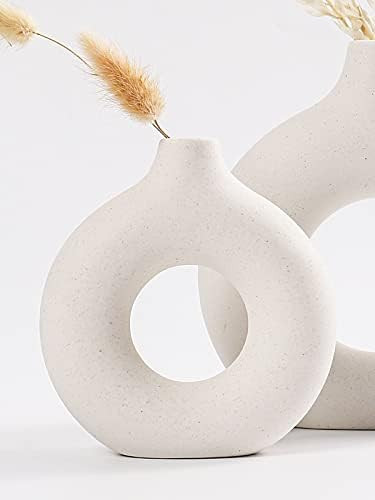 White Small Ceramic Circle Vases, Modern Minimalistic Donut Vase Boho Decor Pampas Dried Flowers ... | Amazon (US)