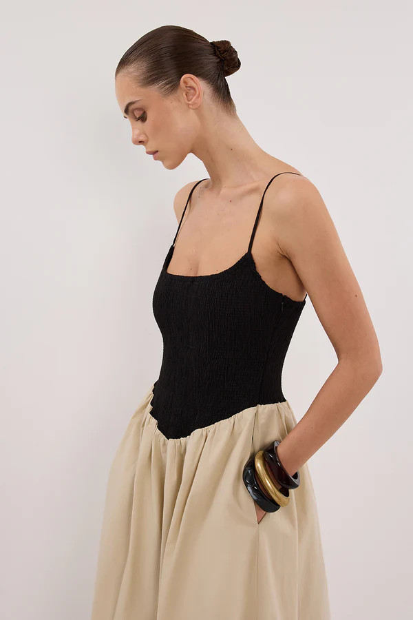 MILANO BLACK AND STONE MIDI DRESS | DISSH