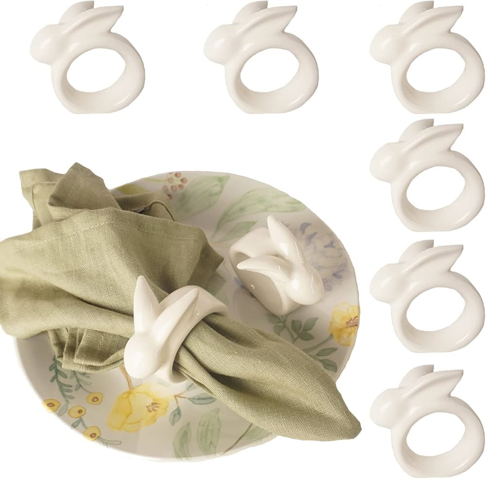 Easter Bunny Napkin Rings Set of 6, Porcelain Rabbit Napkin Ring Holders, White Bunny Napkin Ring... | Amazon (US)