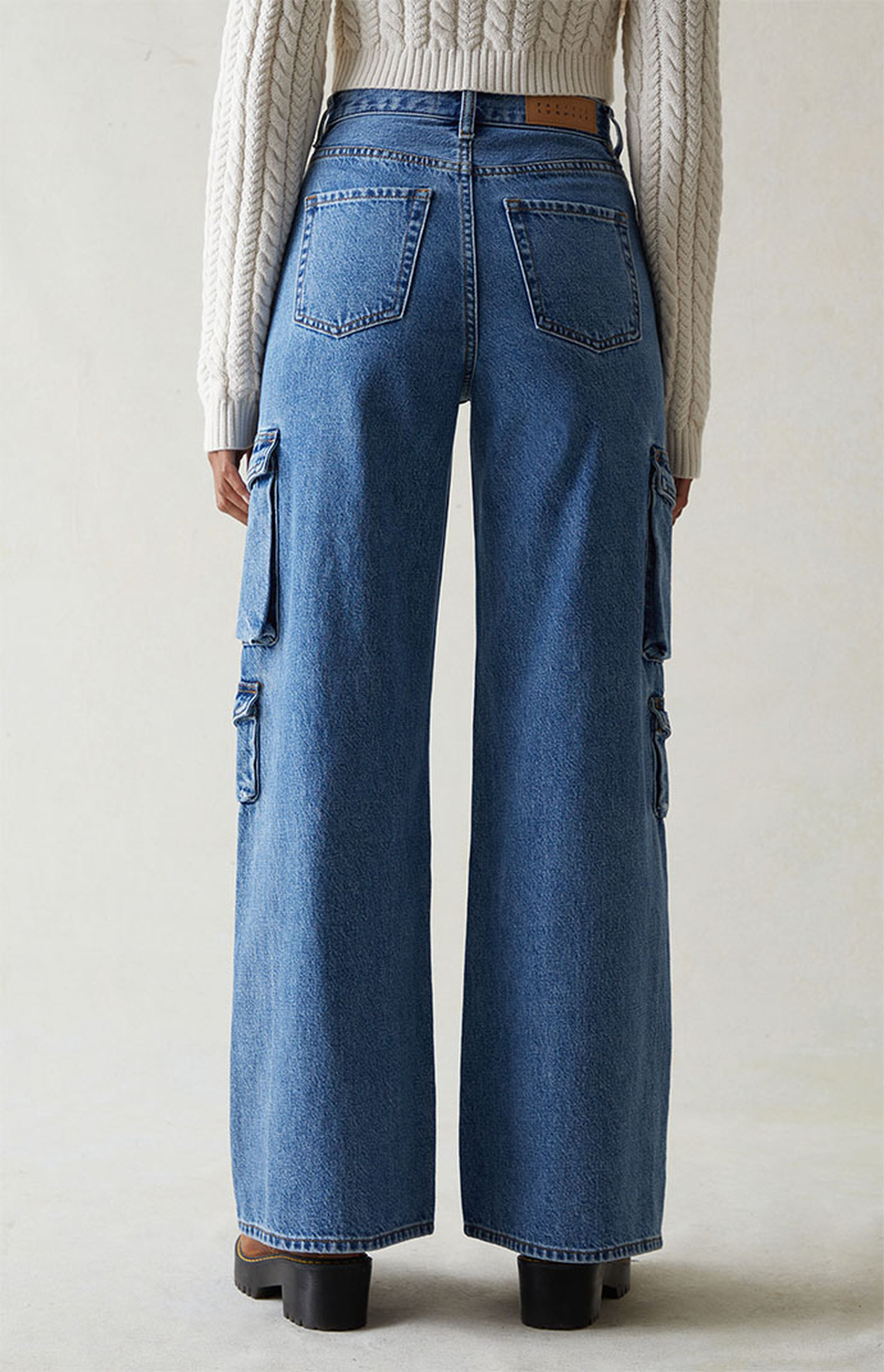 PacSun Medium Indigo Wide Leg Cargo Jeans | PacSun