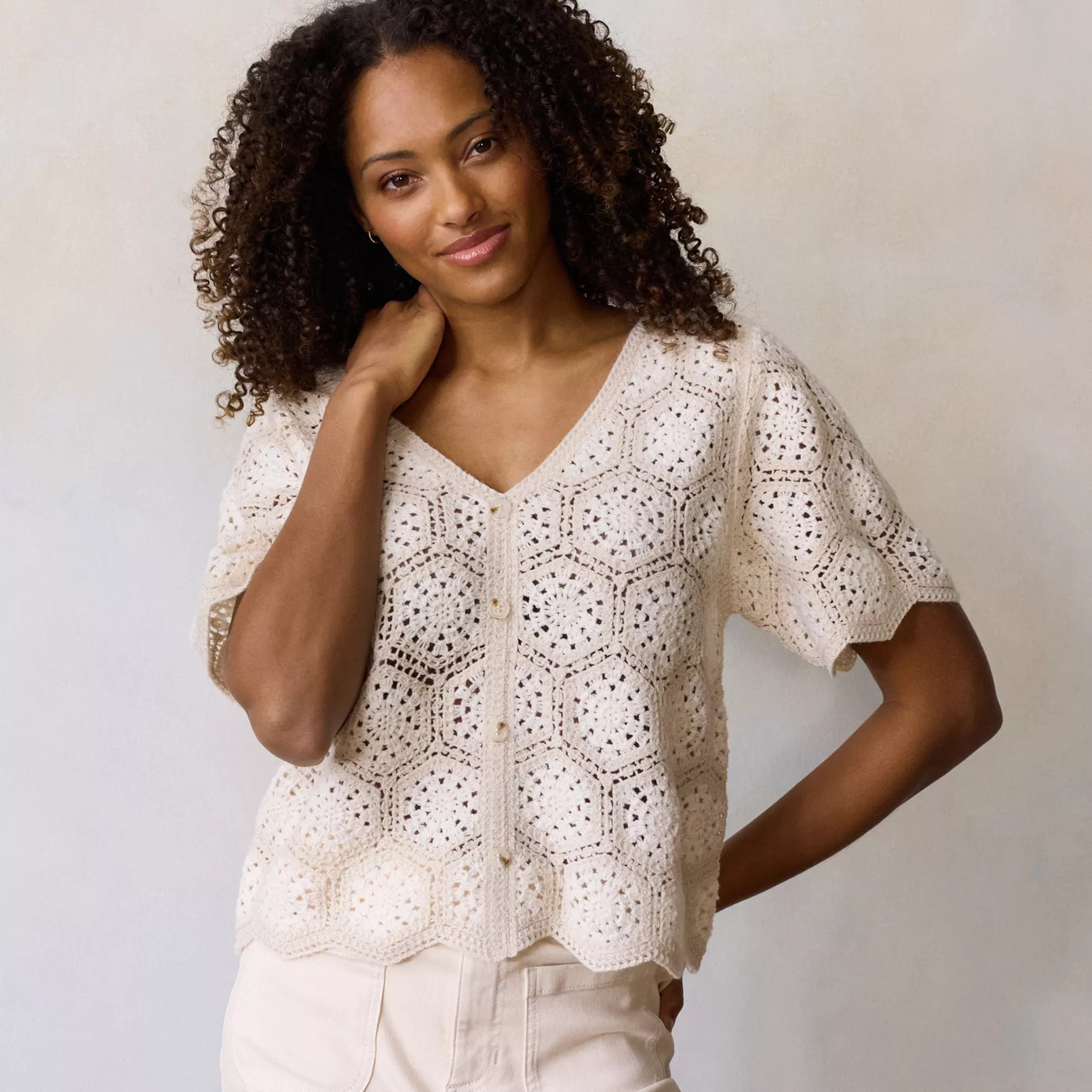 Women's LC Lauren Conrad Short Sleeve Crochet Sweater | Kohl's