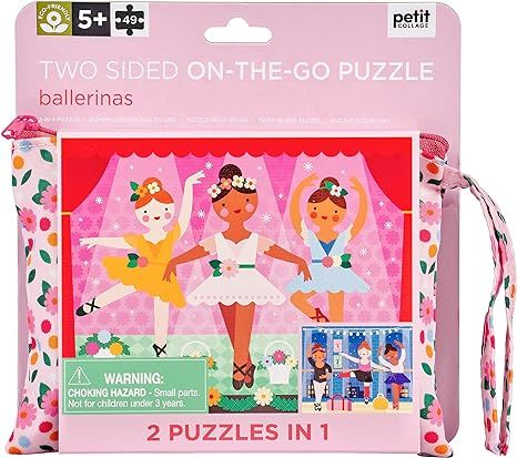 Petit Collage Two-Sided 49-Piece Puzzle for Kids, Ballerina – On-The-Go Double-Sided Puzzle for... | Amazon (US)