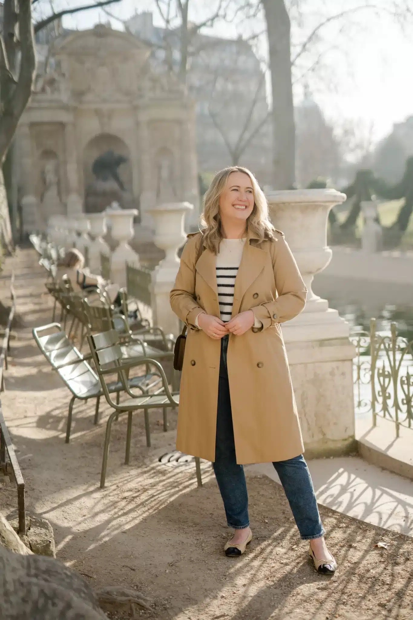 Paris in the fall
Trench coat in size 6

Fall packing list
Outerwear
Striped knits
Flats for walking

#LTKSeasonal #LTKTravel
