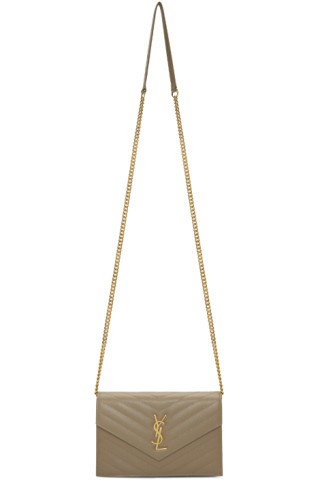 Taupe Monogramme Envelope Chain Wallet Bag | SSENSE 