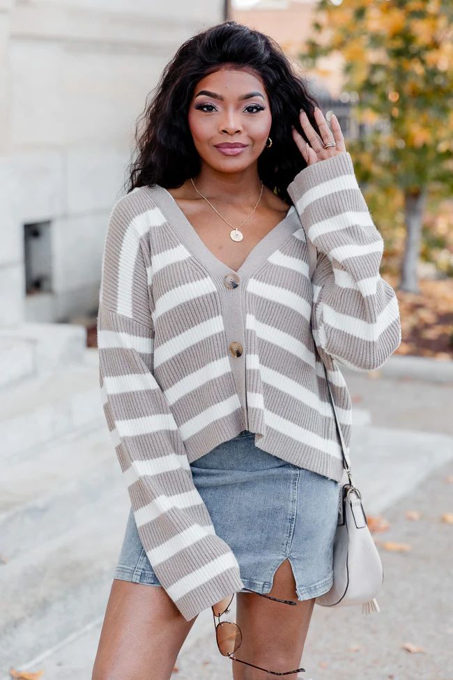 Patience Is Power Tan Striped Cardigan | Pink Lily