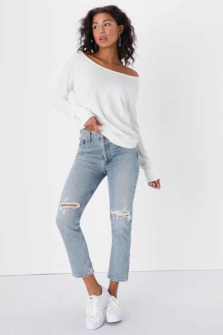 Travis White Long Sleeve Sweater Top | Lulus