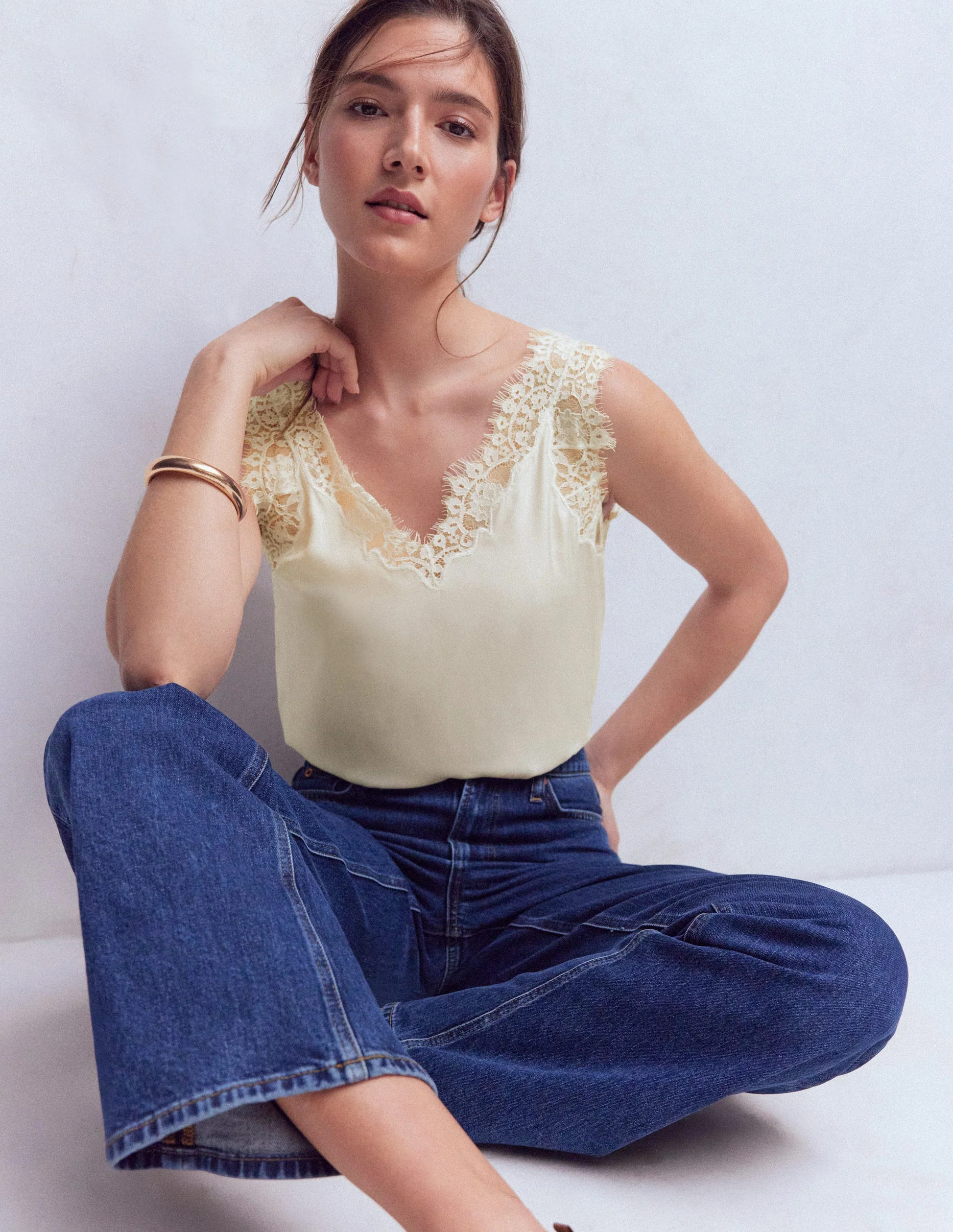 Silk-blend Lace Trim Cami Top-Ivory | Boden (US)