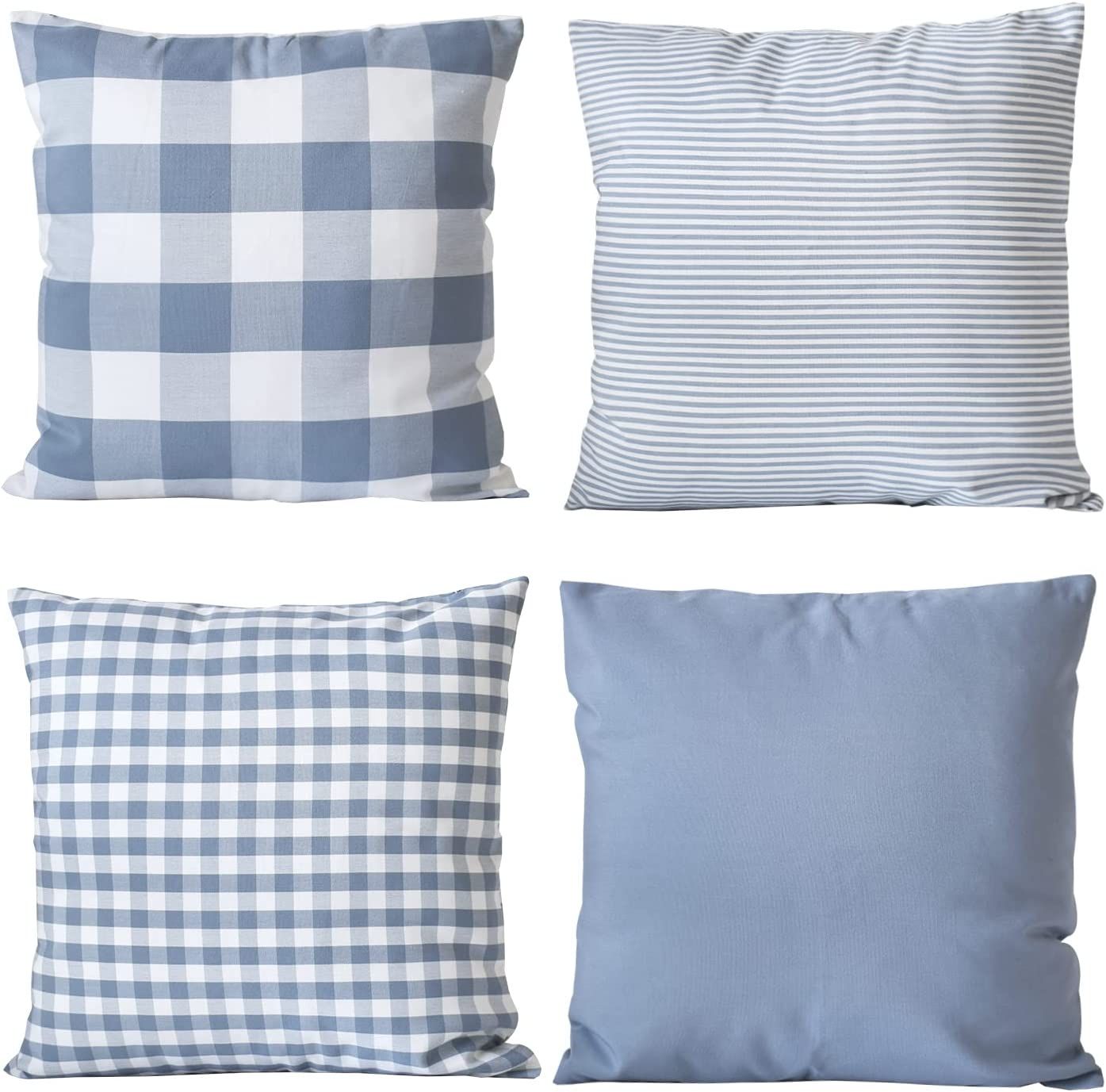 HOPLEE Light Blue Pillow Cover Cushion Cover with Buffalo Plaid, Solid Light Blue, Striped and Gi... | Amazon (US)