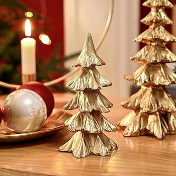 Gold Christmas Tree Figurines, Small Resin Christmas Trees Home Decor, Tabletop Tree Set of 2, De... | Amazon (US)