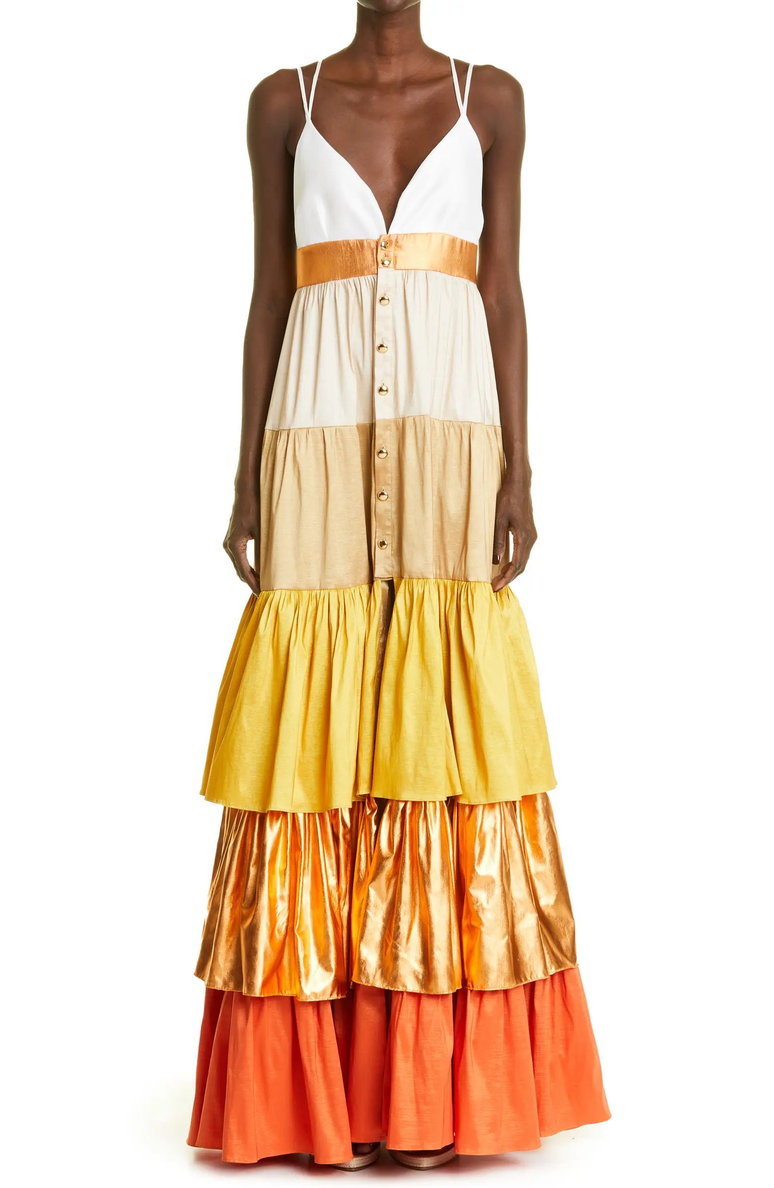 Kimberly Goldson Mari Tiered Metallic Colorblock Maxi Dress | Nordstrom | Nordstrom