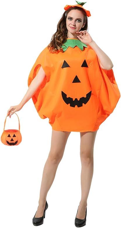 3PCS Halloween Women Pumpkin Costume Pumpkin Cosplay Party Clothes with A Hat,A Bag | Amazon (US)