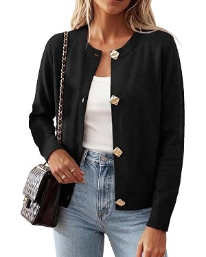 WIHOLL Lightweight Cardigan Sweaters for Women Y2k Fall Outfits 2026 | Cropped Length, Metal Butt... | Amazon (US)