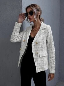 Notch Collar Tweed Blazer | SHEIN