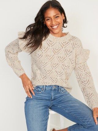 Pointelle Ruffle-Sleeve Sweater for Women | Old Navy (US)