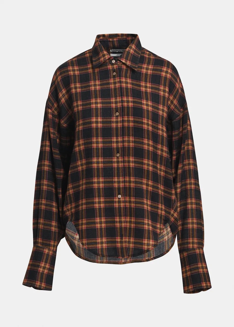 Black, orange and red checked oversized shirt with detachable scarf | Essentiel Antwerp United Ki... | Essentiel Antwerp