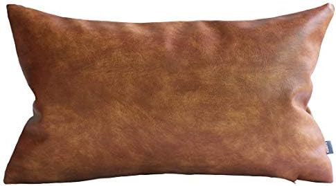 Kdays Thick Brown Faux Leather Lumbar Pillow Cover Cognac Leather Decorative Throw Pillow Case Fa... | Amazon (US)