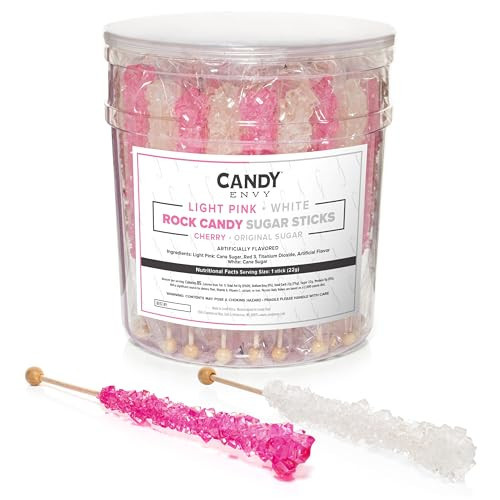 Light Pink and White Rock Candy Sugar Sticks - 36 Individually Wrapped Candy - Cherry & Original Sugar Flavored | Amazon (US)