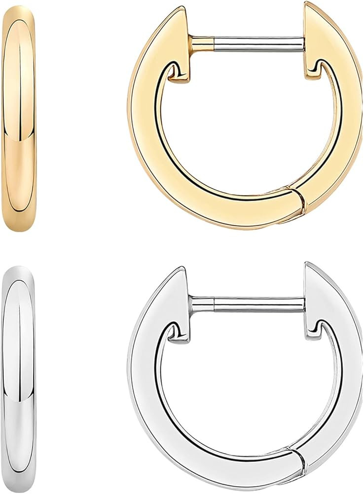 PAVOI 14K Gold Plated, Gold Vermeil, S925 Sterling Silver Cuff Earrings Huggie Stud | Small Hoop ... | Amazon (US)