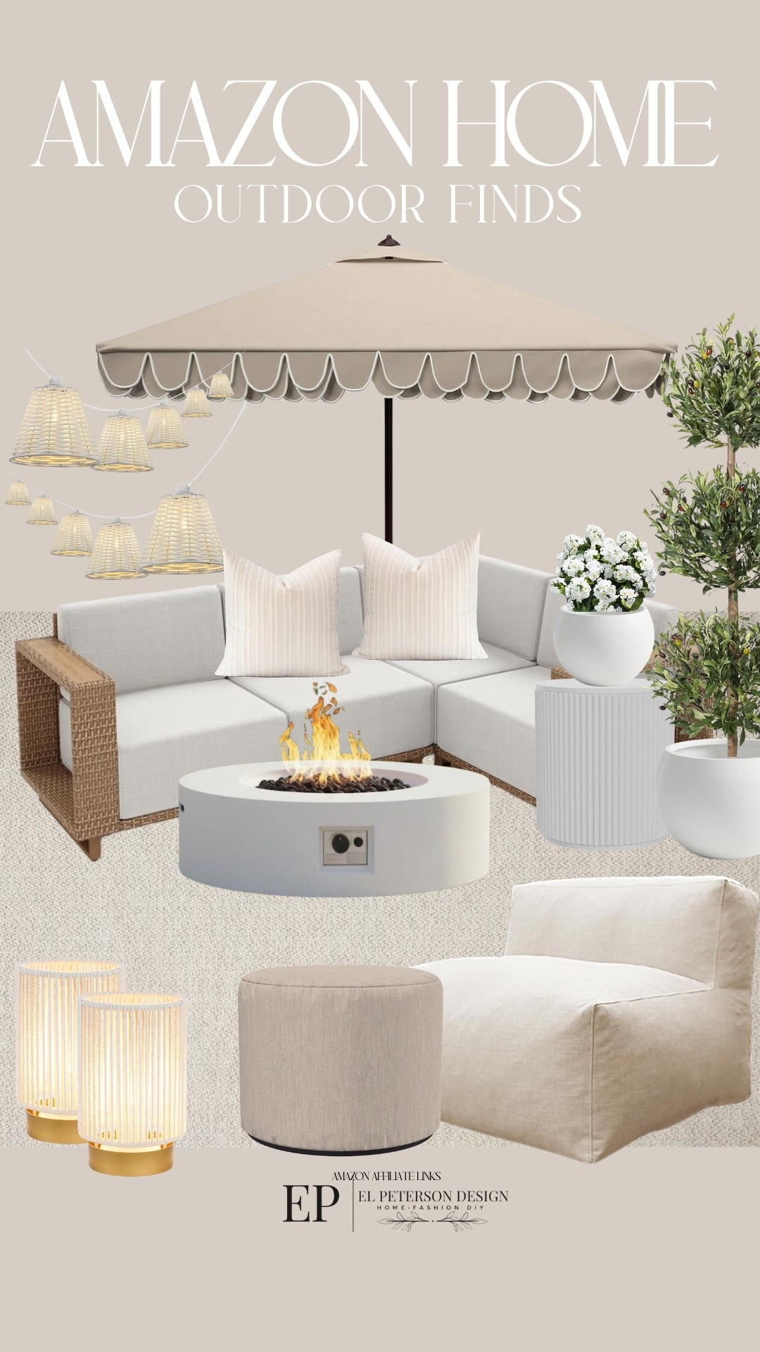 Amazon
Rug
Planter
Pouf
Ottoman
Lantern
Fire pit
Sectional
Umbrella
Topiary
String lights 

#LTKHome