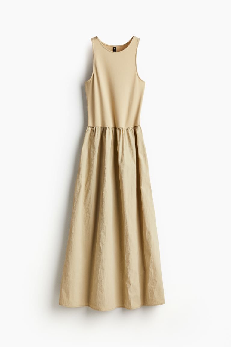 Dress with Flared Skirt - Round Neck - Sleeveless - Beige - Ladies | H&M US | H&M (US + CA)