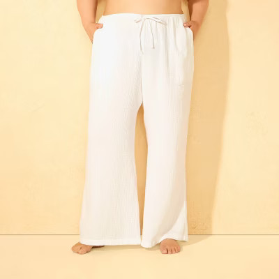 Women's Gauze Swim Cover Up Pants - Shade & Shore™ White 1X | Target