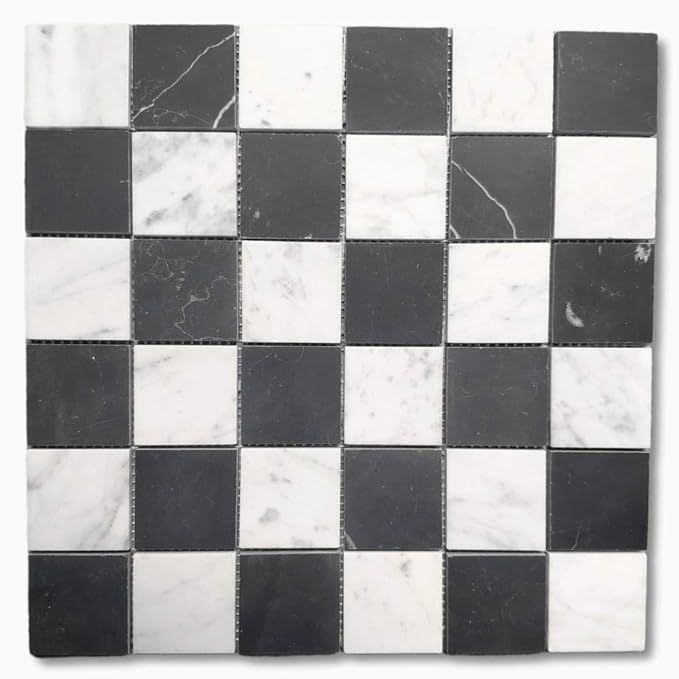 Stone Center Online Carrara White & Nero Marquina Black Marble 2x2 Checkerboard Mosaic Tile Honed... | Amazon (US)