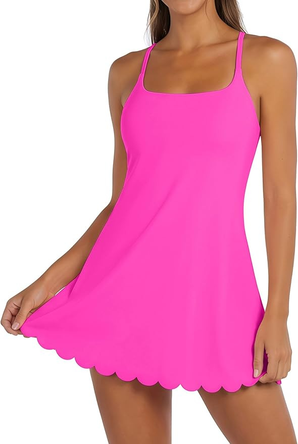 ATTRACO Tennis Dress for Women with Built in Shorts and Bra Scalloped Spaghetti Strap Athletic Dr... | Amazon (US)