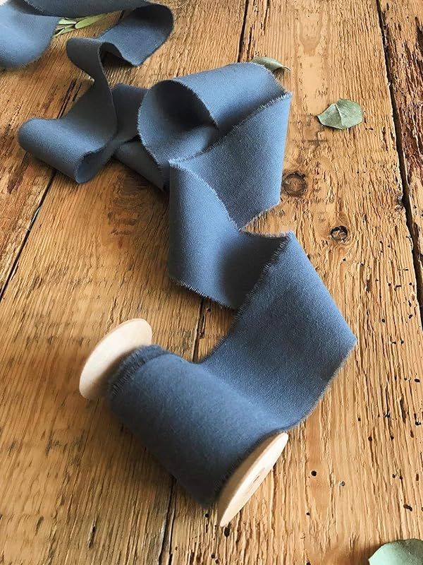 Cold grey ribbon 2" wide 5yd cotton frayed edges hand dyed for Rustic wedding invitation ties fav... | Amazon (US)