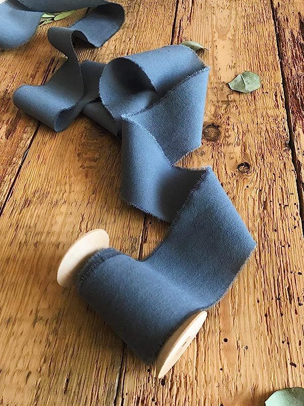 Cold grey ribbon 2" wide 5yd cotton frayed edges hand dyed for Rustic wedding invitation ties fav... | Amazon (US)