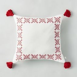 18" x 18" Snowflake Border Decor Pillow Sour Cream/Red - Hearth & Hand™ with Magnolia | Target