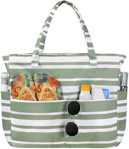 Beach Bags for Women Waterproof Sandproof Women Tote Bag, Large Beach Bag with Zipper for Gym Tra... | Amazon (US)