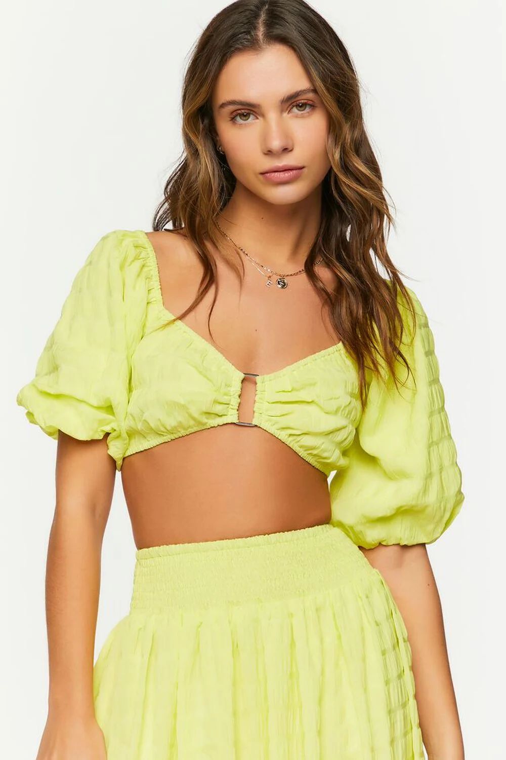 Puff-Sleeve Rectangle-Ring Crop Top | Forever 21 (US)