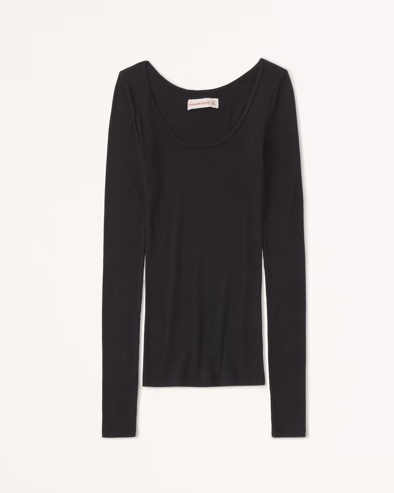 Long-Sleeve Ribbed Scoopneck Top | Abercrombie & Fitch (US)