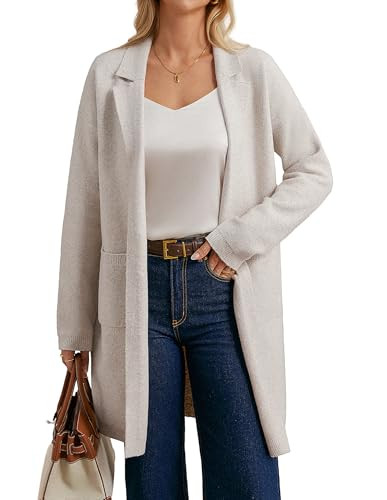 GRACE KARIN Women Long Open Front Cardigan, 2025 Sweater Knit Blazers, Dressy Soft Jacket with Pockets Beige L | Amazon (US)