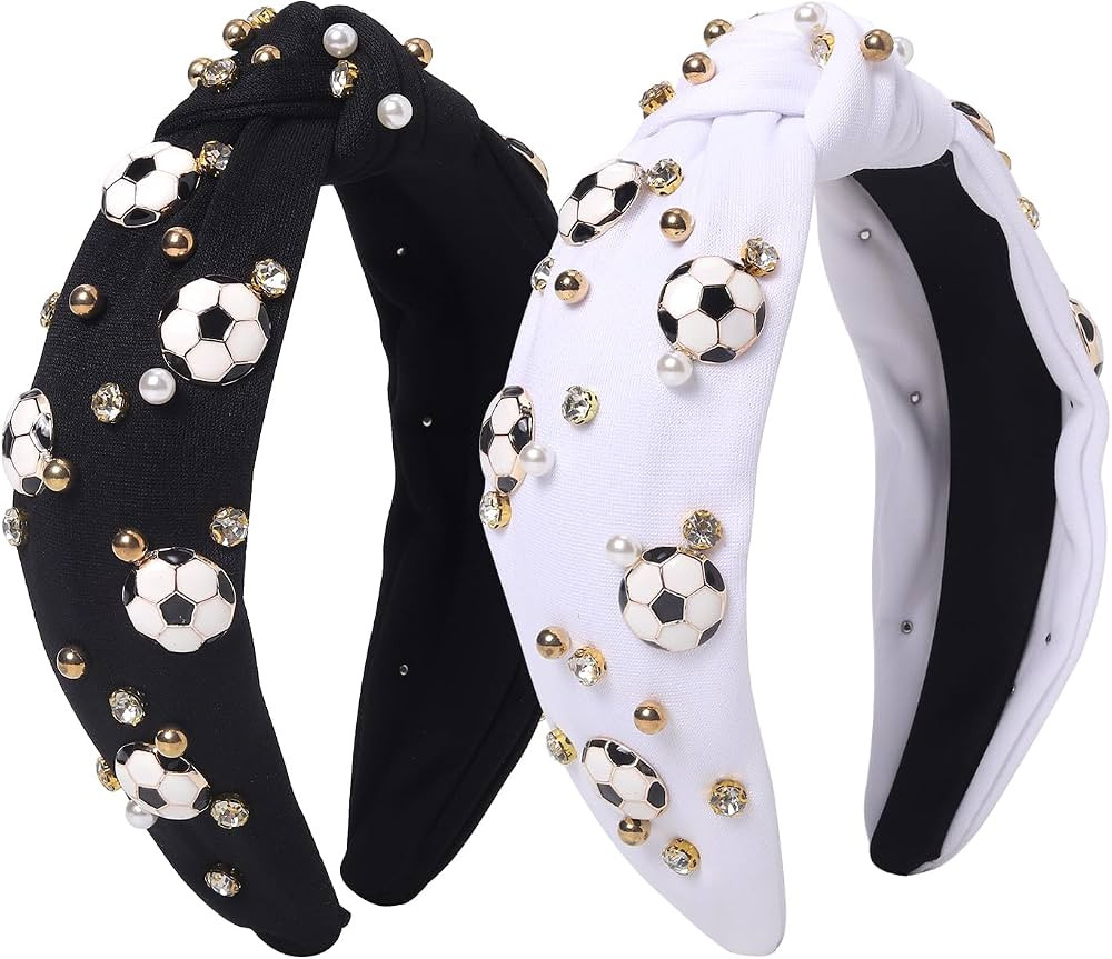 Football Headband for Women,Pearl Rhinestone Knotted Headbands Sports Hairband 2 Pack Fun Sports ... | Amazon (US)
