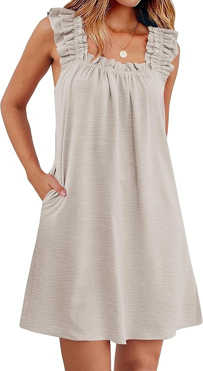 ANRABESS Summer Dress for Women 2026 Casual Sleeveless Square Neck Ruffle Strap Beach Vacation Su... | Amazon (US)