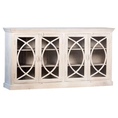 Swift French Country Whitewash Reclaimed Mango Wood 4 Door Sideboard | Kathy Kuo Home