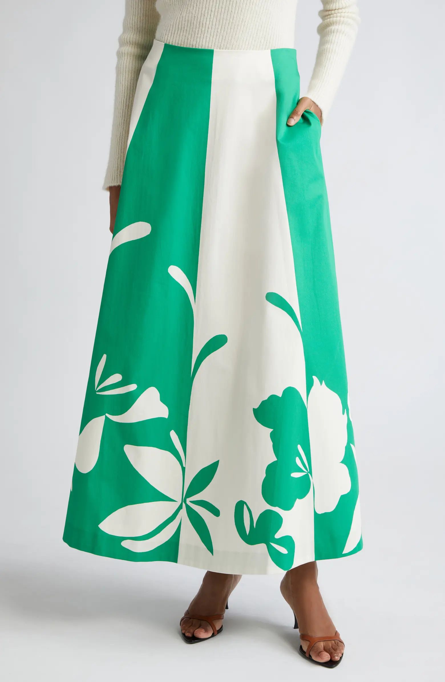 Nokturno Floral Print Stripe A-Line Maxi Skirt | Nordstrom