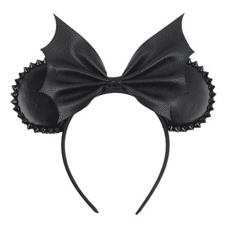 JIAHANG PU Mouse Ear Black Headband with Rivet, Halloween Bat Hair Bow Hairband, Festival Masquer... | Amazon (US)