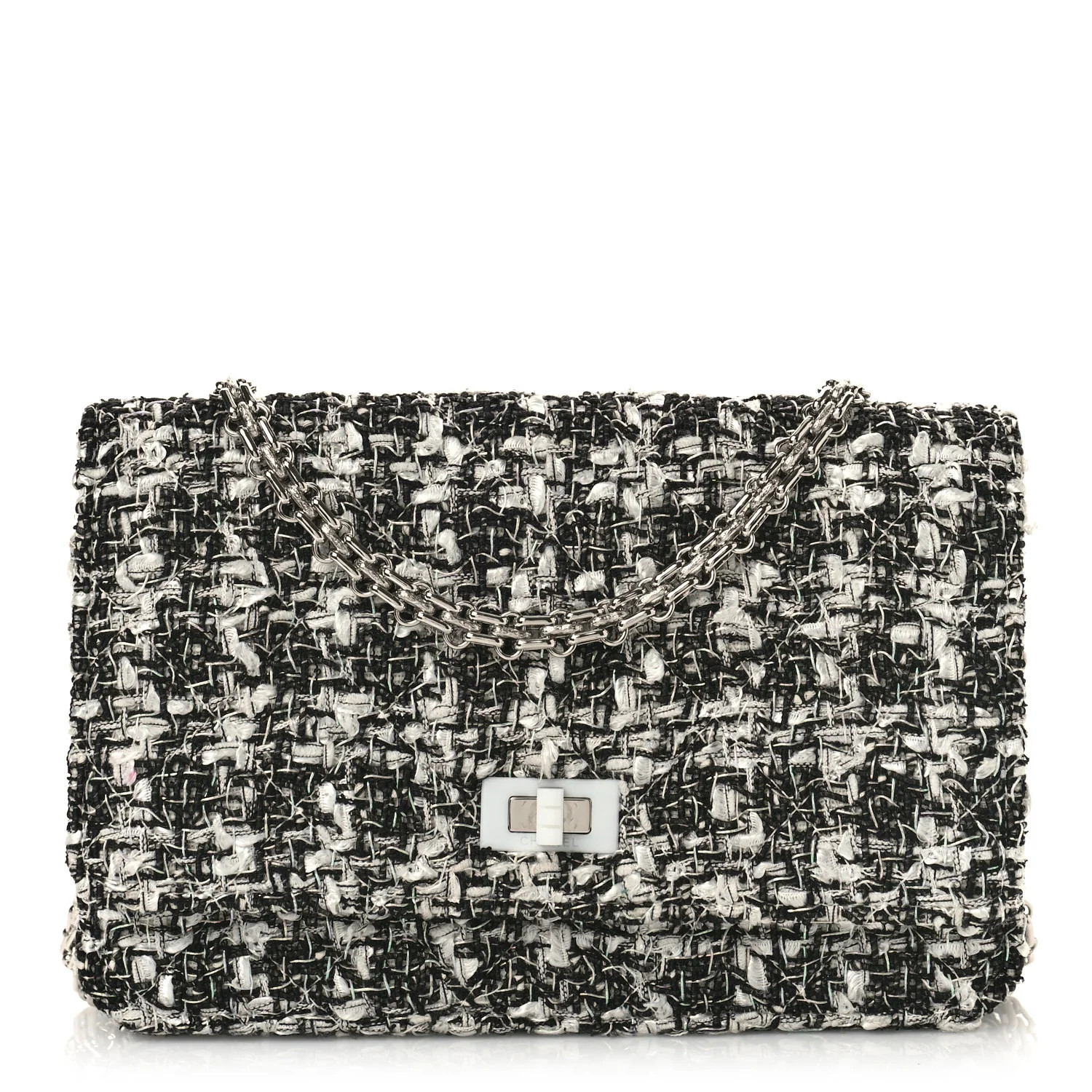 CHANEL Tweed Quilted Reissue Wallet On Chain WOC White Black | FASHIONPHILE (US)