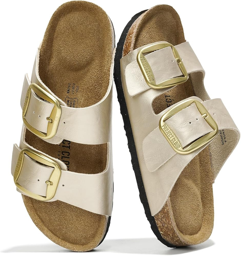 Project Cloud Genuine Leather Flat Sandals Comfortable Beach Essentials Womens Sandals Memory Foa... | Amazon (US)