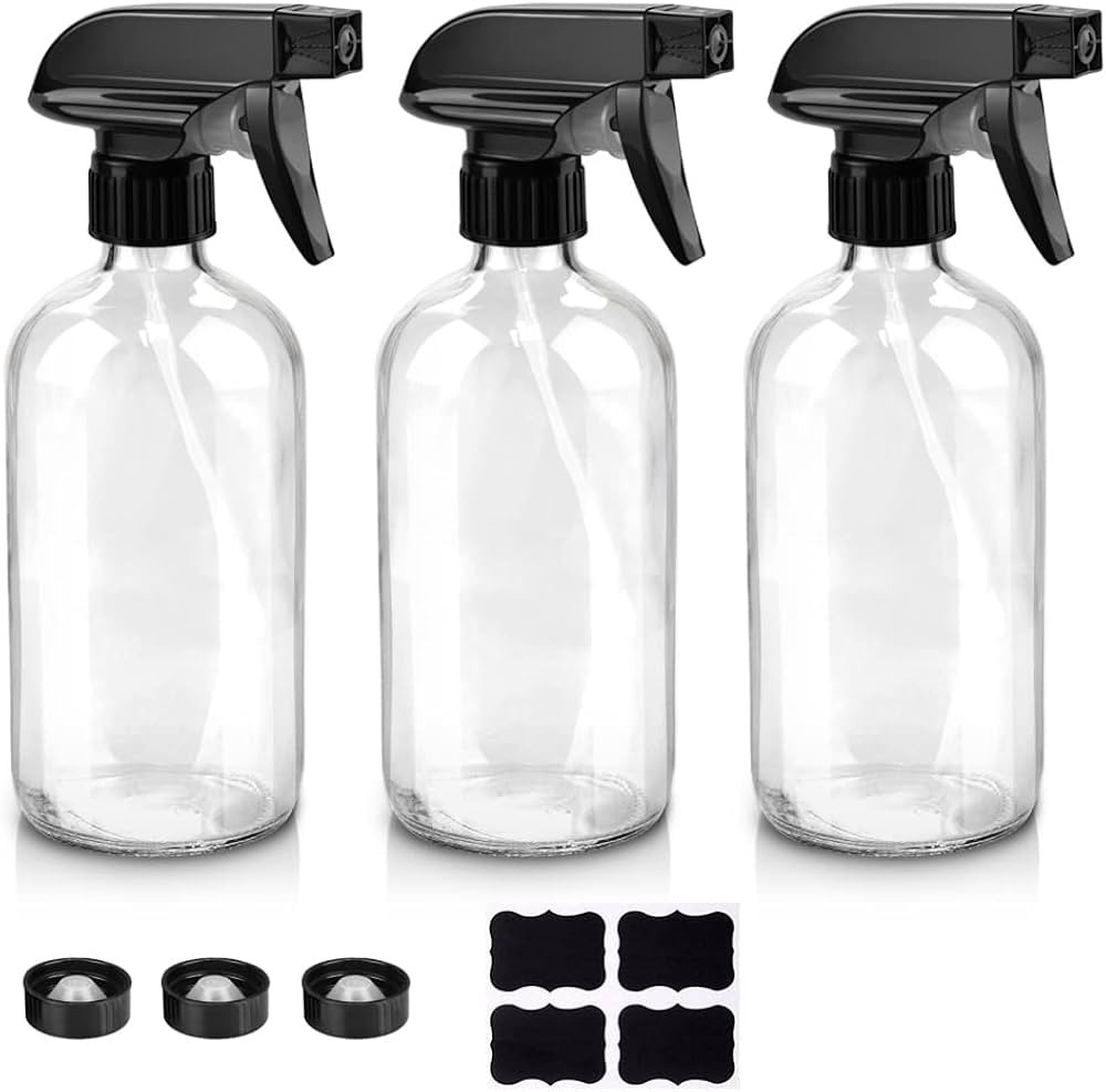 Glass Spray Bottles, 16oz Clear Glass Spray Bottles with Labels & Adjustable Nozzle, Reusable Con... | Amazon (US)
