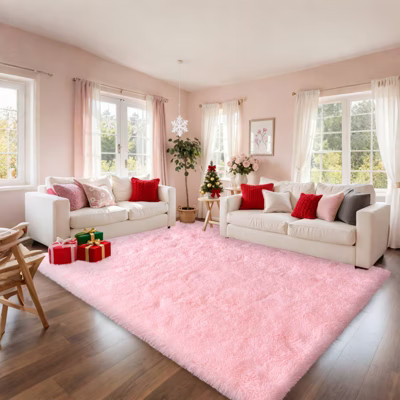 Blush Pink Shag Area Rug Ultra-Soft 1.7" Thick Non-Slip with Grip Pads for Bedroom or Office Pink 72x108 in | Target