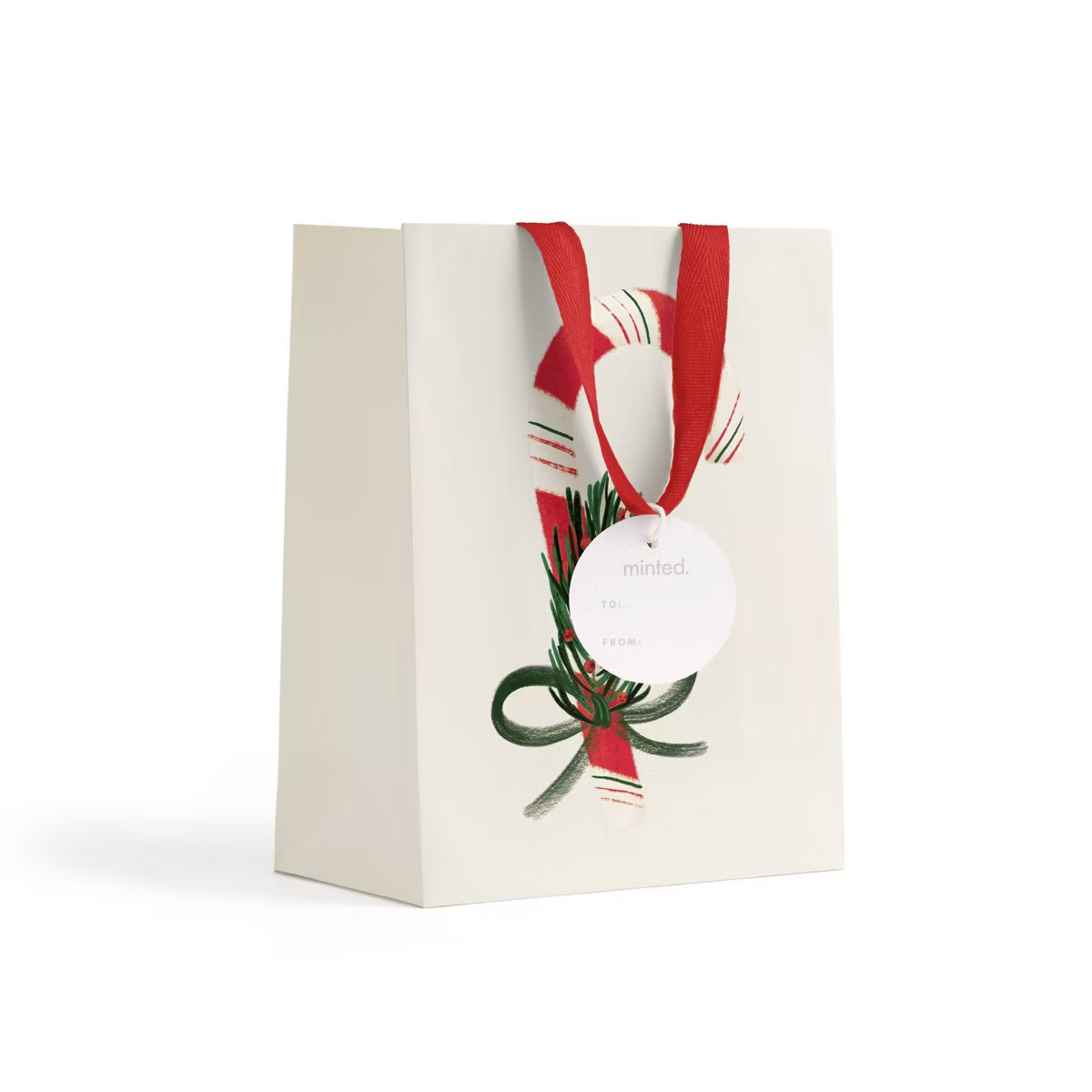 Minted Foil Candy Cane Small Cub Gift Bag Red/Green/Ivory | Target