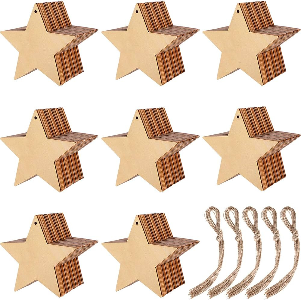 Blulu 100 Pieces Christmas Wooden Ornaments Star Round Wood Slices Wood Snowflake Angel Shape Chr... | Amazon (US)