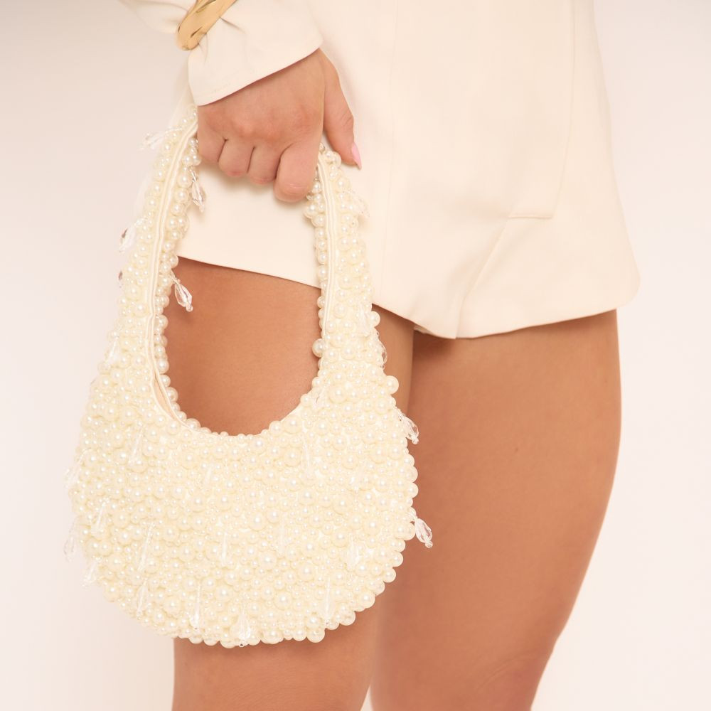 Lani Pearl Detail Shaped Shoulder Bag In Cream | EGO (UK)
